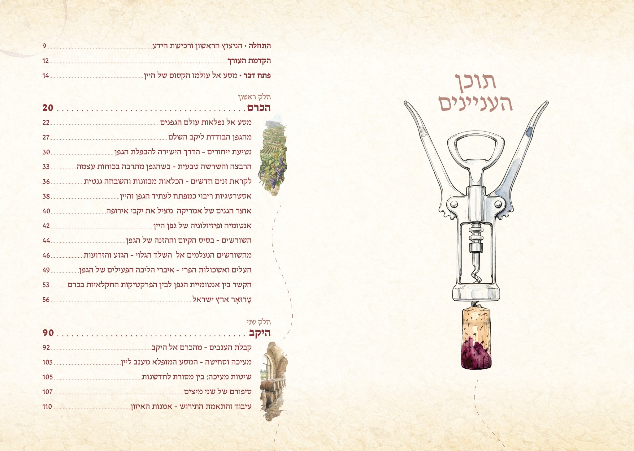 תוכן העניינים של הספר עם איור חולץ פקקים